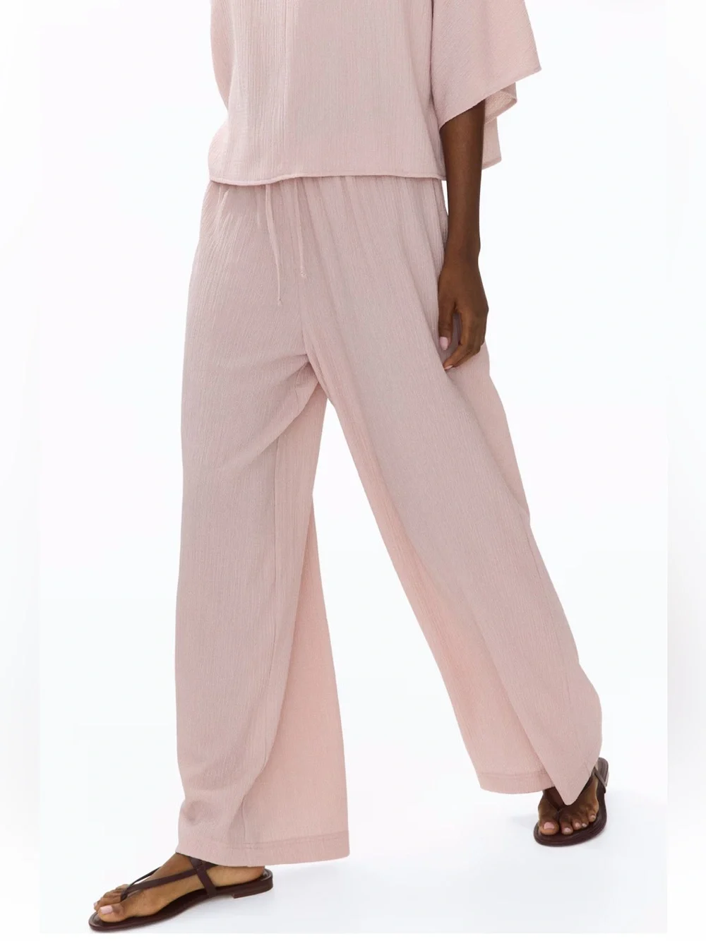 H&M NWT 2 piece SET dusty pink textured Relaxed Wide-Leg Pants & oversized top